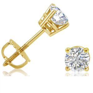 1/2ct tw Round Diamond Stud Earrings set in 14K Yellow Gold Screw Backs
